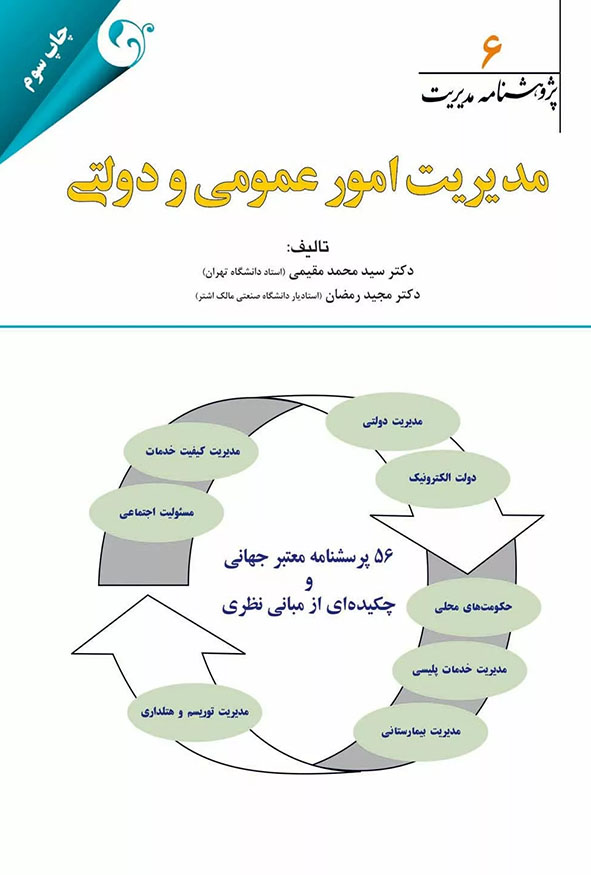 جلد کتاب مدیریت امور عمومی و دولتی پژوهشنامه مدیریت جلد ششم دکتر سید محمد مقیمی چاپ سوم انتشارات کتاب مهربان